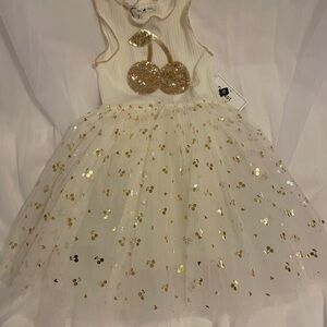 Gold Sequin Cherry Tulle Dress for Girls | Party Dress | 3 years
